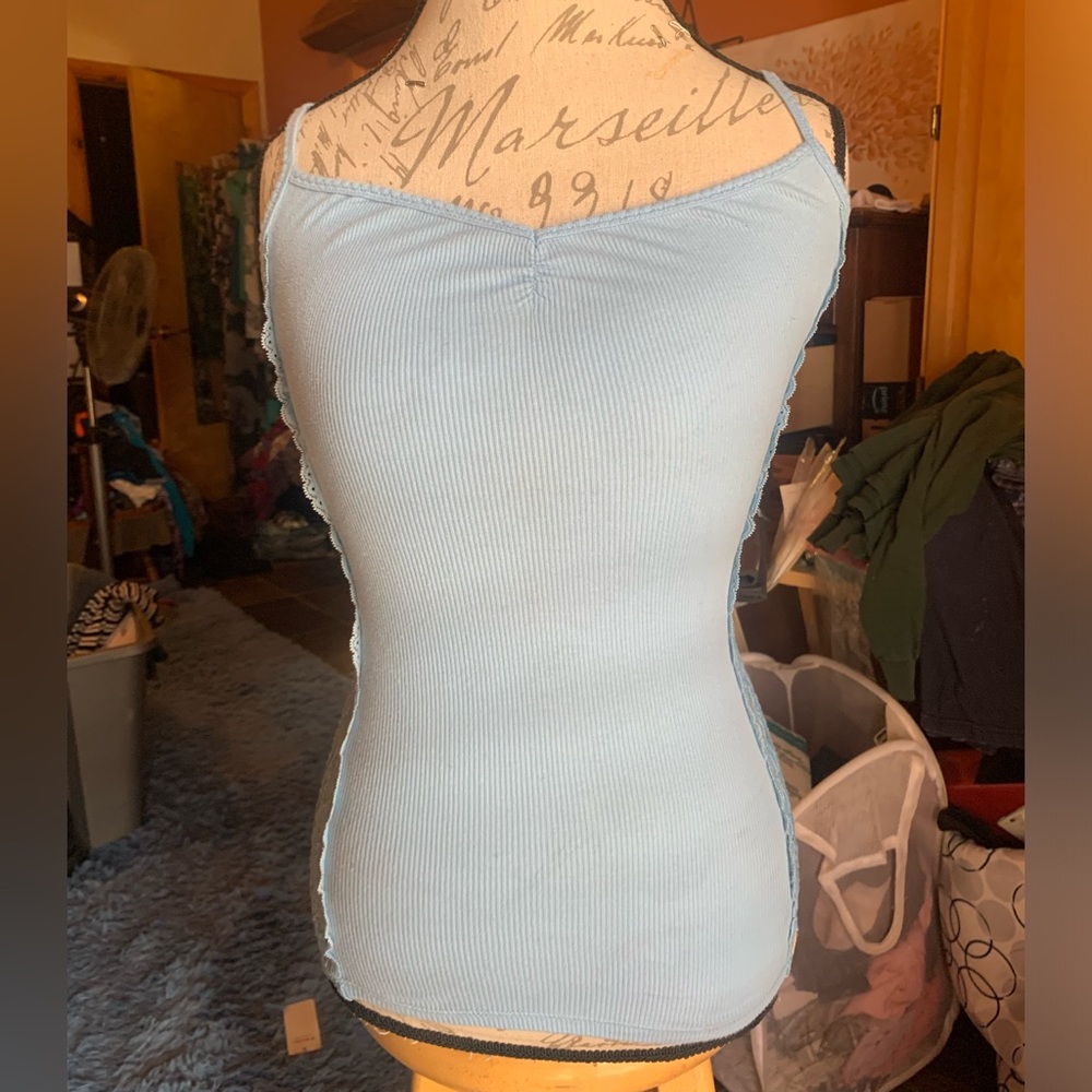 👚2/$15 Hollister Baby Blue Racerback Tank Top w Full Lace Back, Size Small, EUC!